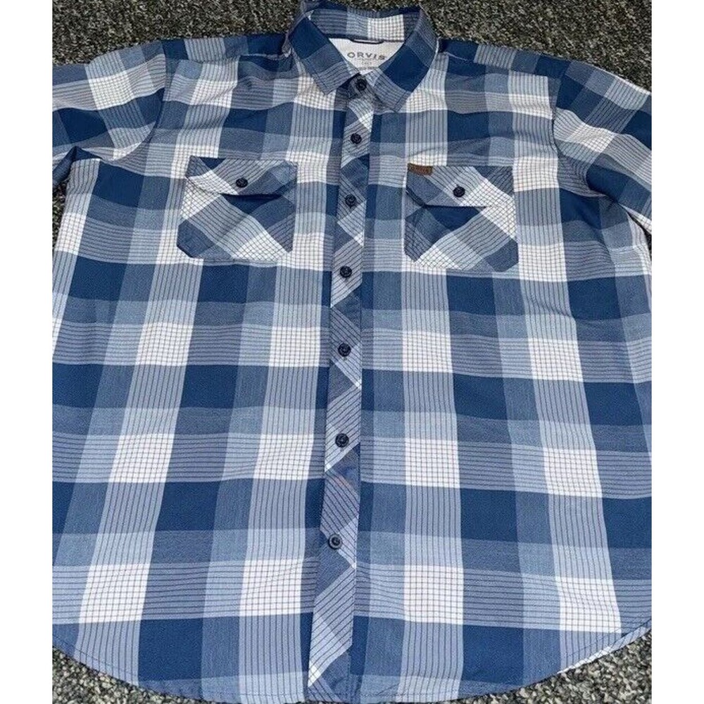 Orvis Mens XL Short Sleeve Button Down Shirt Blue Plaid